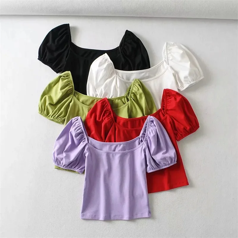 Женская футболка с пышными рукавами Повседневная облегающая