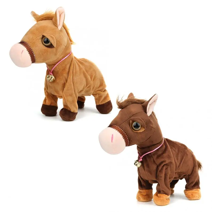 Умная электрическая лошадь плюшевая игрушка с голосовым управлением шагающая и