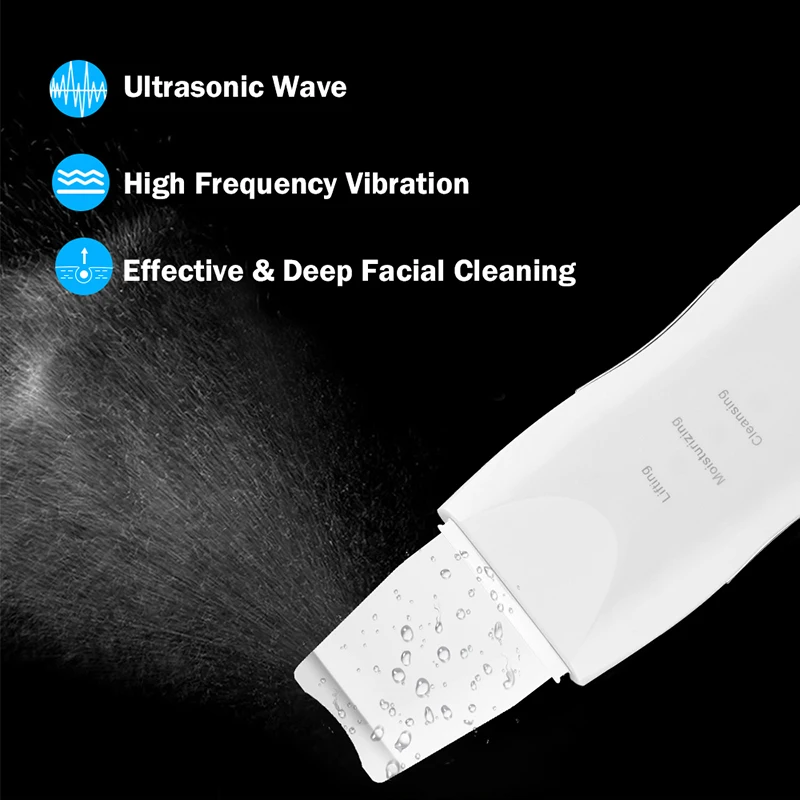 

Ultrasonic Skin Scrubber Rechargeable Ion Deep Face Cleaning Vibration Massager Acne Blackhead Removal Cleanser Exfoliating Pore