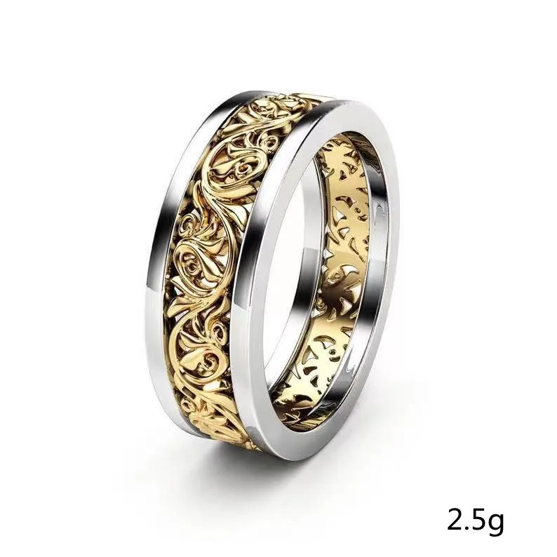 

2021 New Vintage Simple Fashion Rings Two-Color Pattern Hollow Rings for Women Daily Birthday Party Anniversary Gift