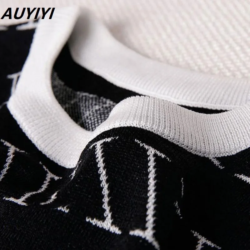 

AUYIYI 2021 Summer New Small Fragrance French Retro Light Luxury Ice Silk Knitted Dress Female Mid-Length T-Shirt Skirt