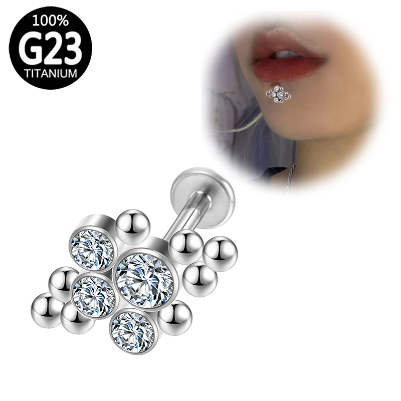 

G23 Titanium Cartilage spiral Zircon Lip Ear Bar studs tragus earrings Internal Thread Labret Tongue piercing septum Body Jewelr