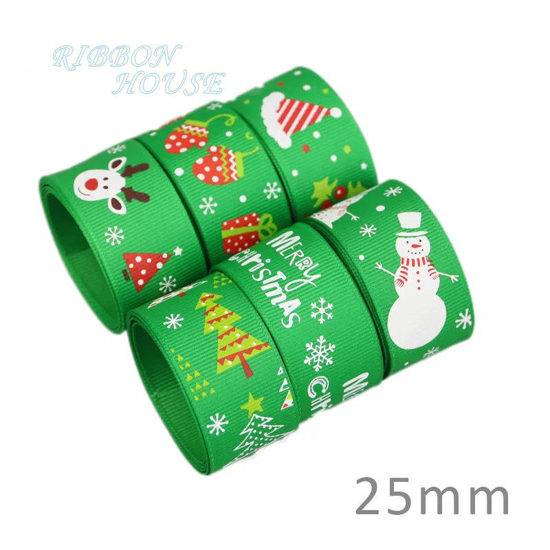 6 green mix 5 м/лот) "(25 мм) красная печать белая Снежинка Корсажная Лента подарочные рождественские ленты - Цвет: 6 green mix