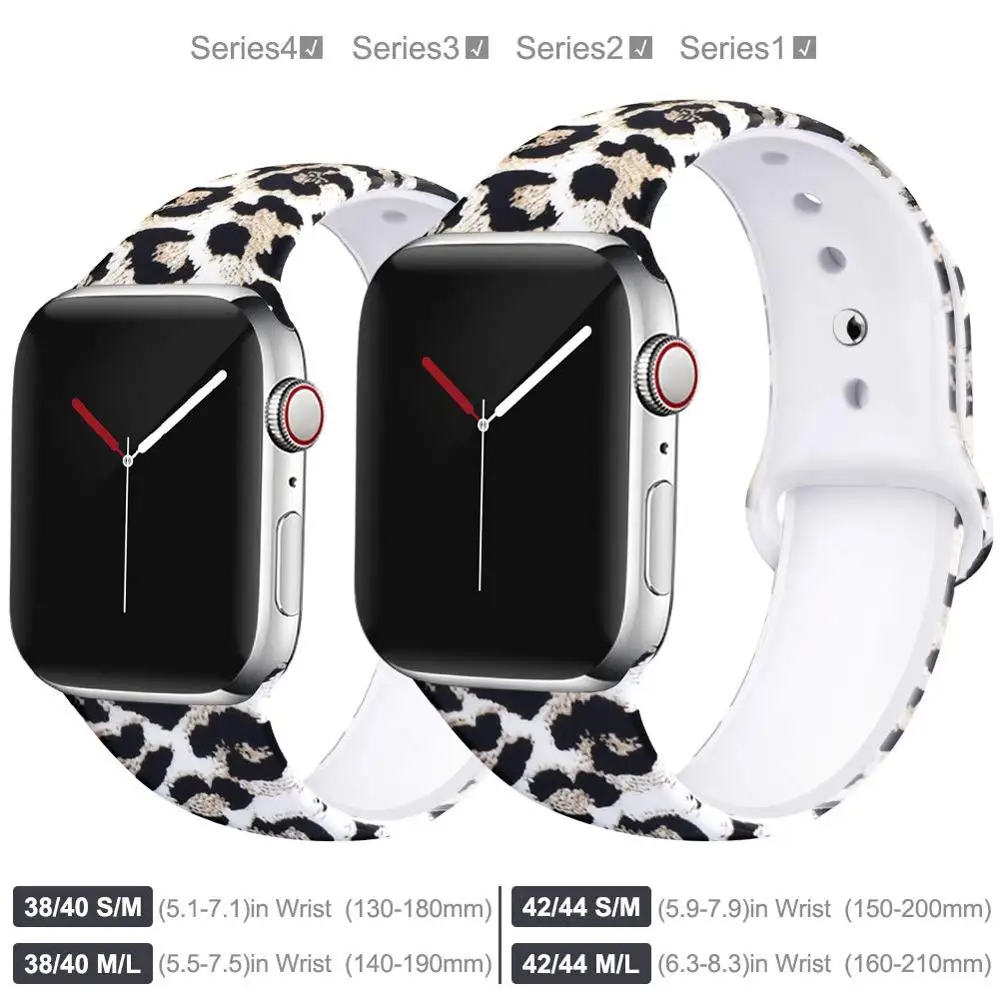 Ленты с цветами для Apple Watch 38 мм 40 42 44 Леопардовый силиконовый ремешок iWatch Series 5 4 3 2 |