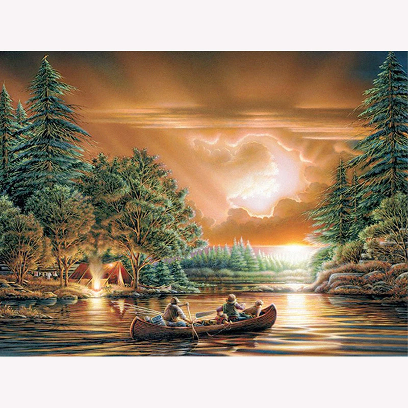 Алмазная картина Сумерки рыбацкая лодка Полный алмаз квадратный круглый 5D DIY