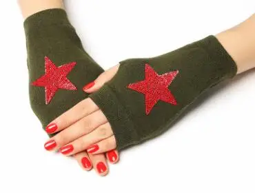Женские вязаные перчатки без пальцев, дамские перчатки осень-зима, стразы, Зимняя перчатка в заклепках, цветочный принт, перчатки для вождения R295 - Цвет: star