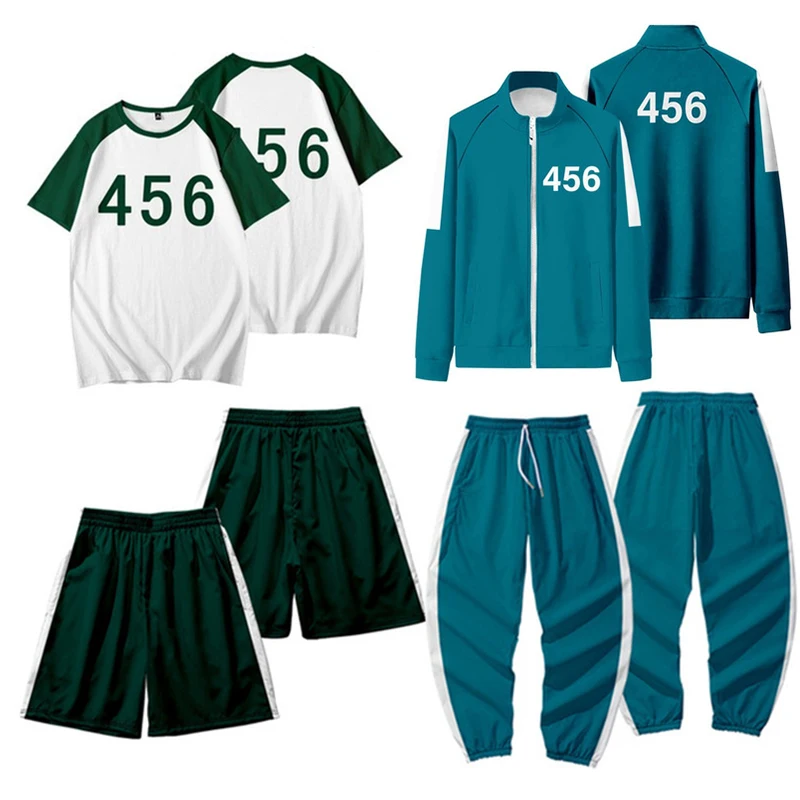 

Новый фильм кальмар игра косплей костюм куртка Футболка мужская Li Zhengjae же 456 001 спортивная одежда круглый шесть костюмы на Хэллоуин