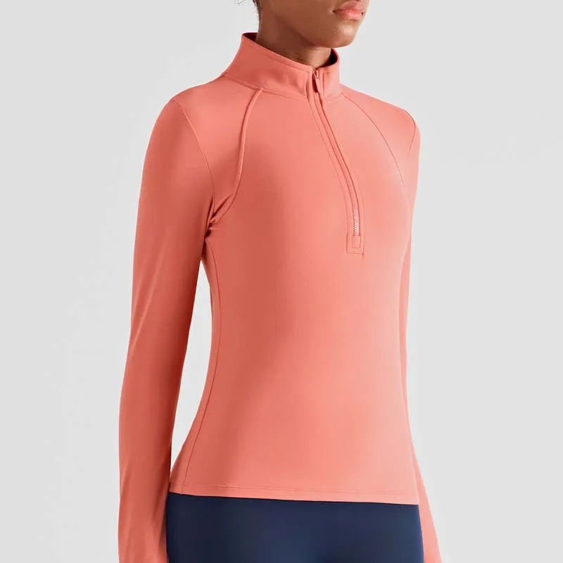 Lulu Naked Feel Fitness Women Sports Jacket Stand-up Collar Half Zipper Long Sleeve Tight Yoga Shirt Gym Thumb Athtic Coat