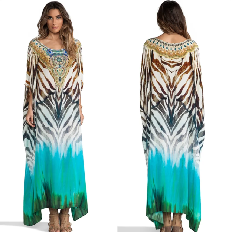 Пляжное платье Morrocan Kaftan для женщин длинное пляжное с богемным принтом Q1074