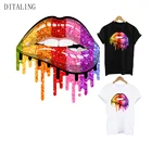 Нашивки для губ, радужные губы, термонаклейка, наклейки с помощью утюга, модная женская футболка сделай сам, топы, нашивка, Тепловые наклейки, аппликация