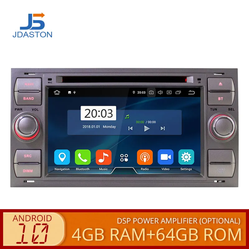 melhor Jdaston Android 10.0 Reprodutor Multimídia Do Carro Para Ford Focus Mondeo S-MAX C-MAX Kuga Navegação Gps Rádio Estéreo Dvd Cd Wifi 4g + 64g