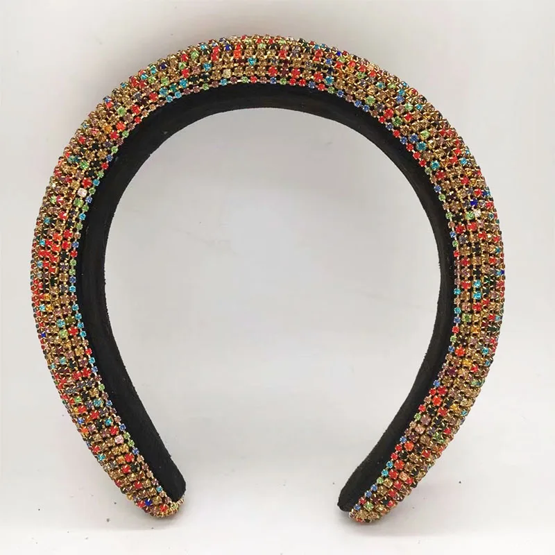Широкая повязка на голову ручной работы роскошная цветная с кристаллами
