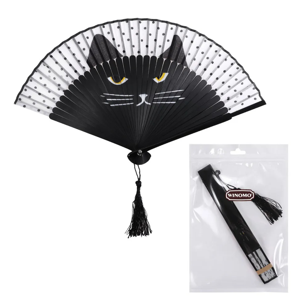 

1PC Cat Fan Silk with Tassel Folding Cartoon Handheld Fan for Ladies