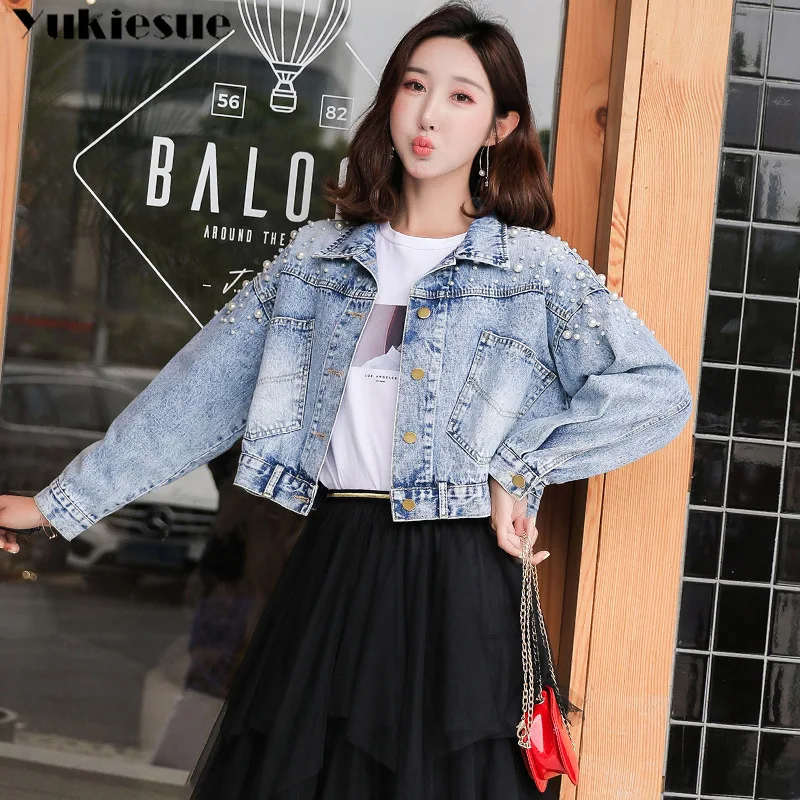 Женская джинсовая куртка размера плюс короткая Весенняя женская одежда