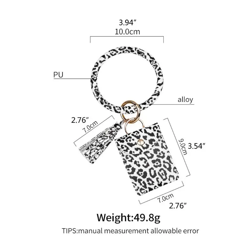 

3 Color Leopard Print Keychain Bracelet PU Leather Wristlet Coin Purse Fashion Card Key Holder Kit with Tassel for Women