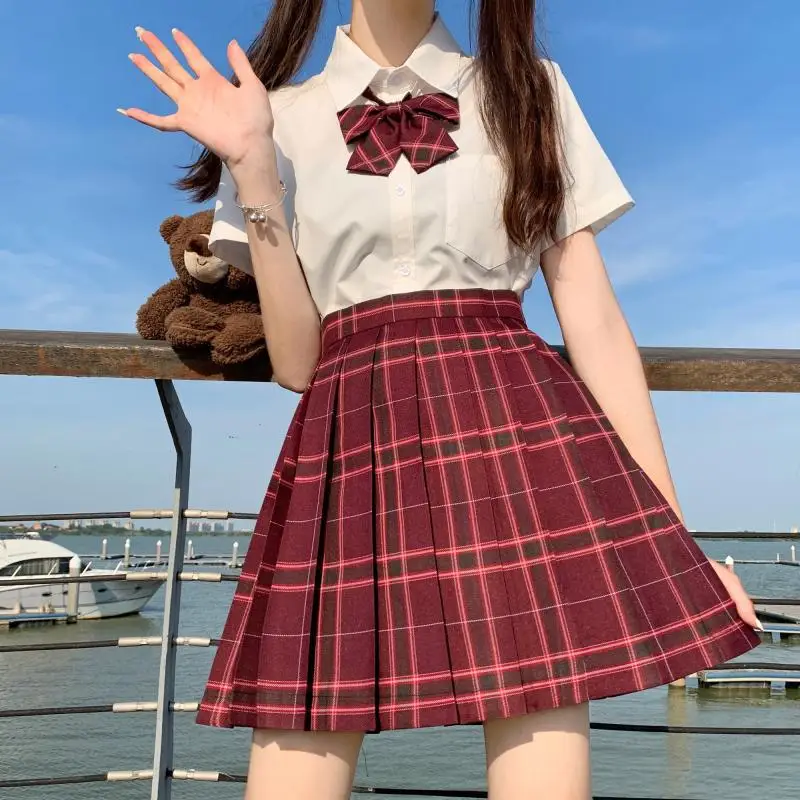 

Women's clothing Large size jk uniform Female student Japanese Pleated skirt lattice White shirt College style Fashion All-match