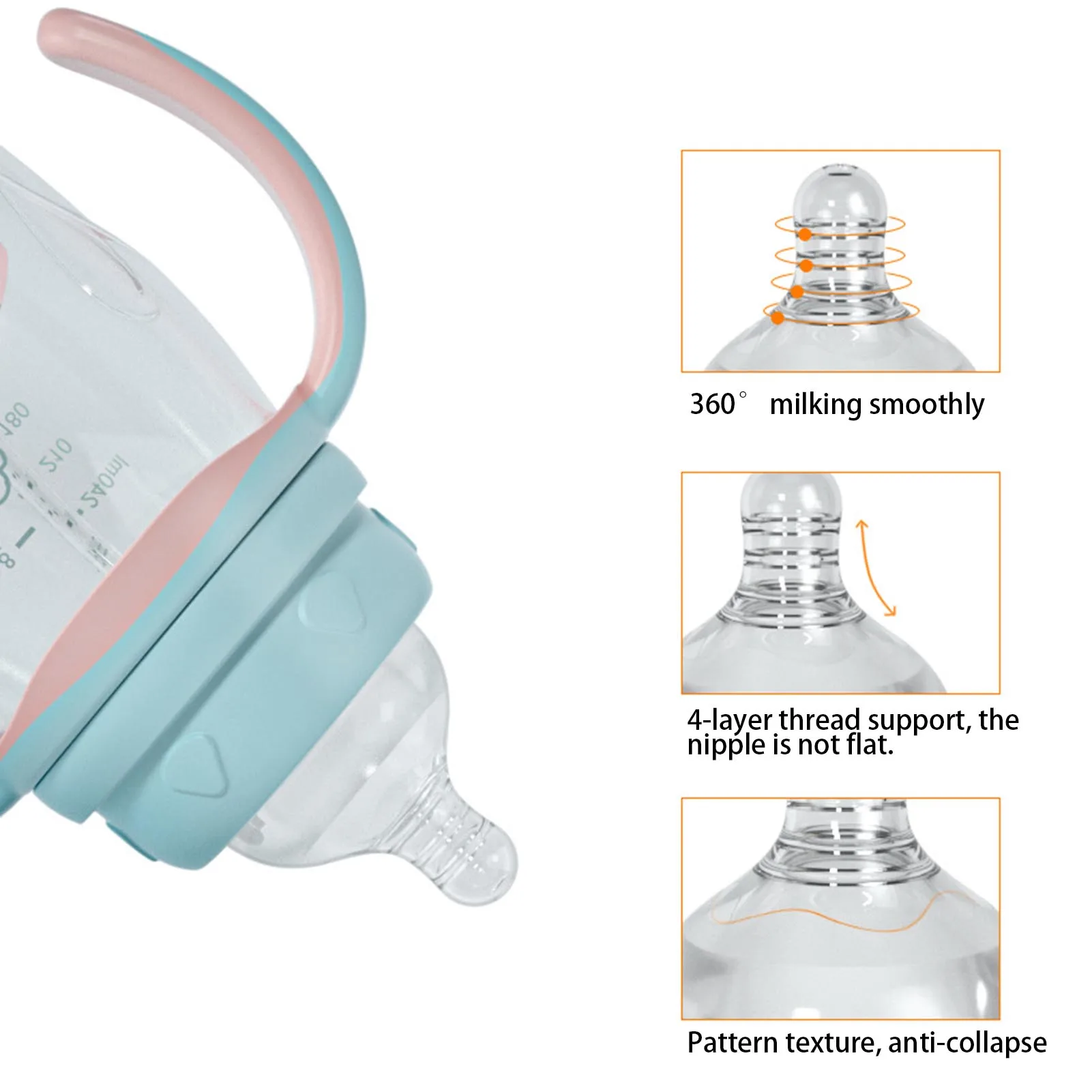

240ml/300ml Baby Accessories Infant Drop-proof Baby Wide-caliber Milk Bottle with Straw Handle Newborn Baby Feeding Bottles