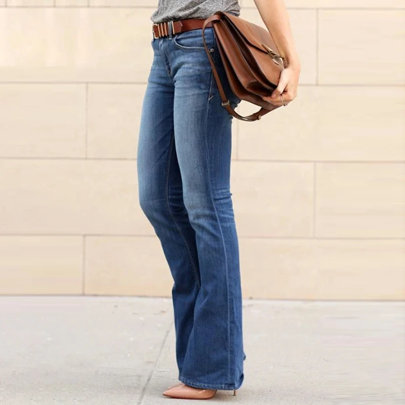 2021 Jeans Girls Elastic Waist Slim Fit Elegant Female Denim Trousers Bell Bottom Y2k Vintage Streetwear Flared Pants Women