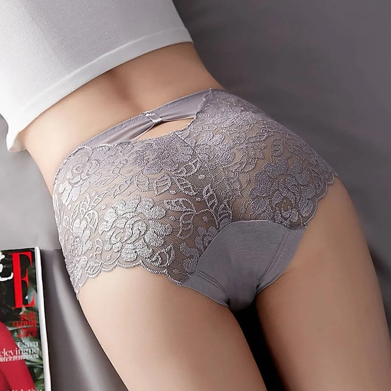 

Hollow Lace Flowers Panties Women Sexy Seamless Lingerie Plus Size Hip Raise Briefs Breathable Health Knickers Sleep Underwear