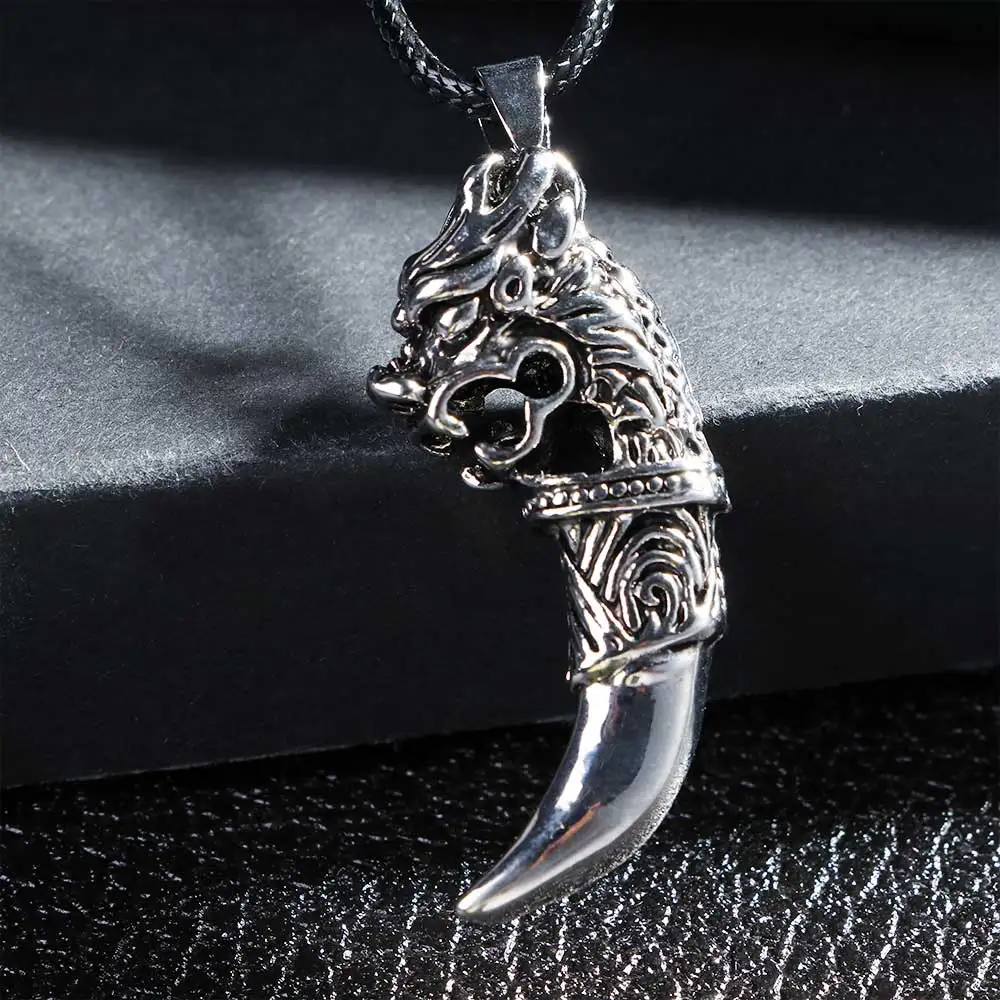 1 шт. мужской кулон волчий зуб кожаная веревка колье ювелирные изделия|necklace