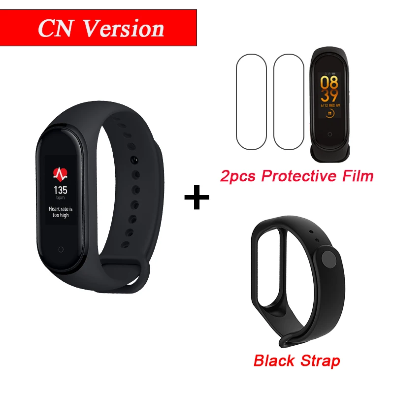 CN Add 2Film Black Xiaomi mi Band 4 Smart mi band 4 водонепроницаемый пульсометр фитнес 135 мАч Bluetooth 5,0 50 м цветной экран - Цвет: CN Add 2Film Black