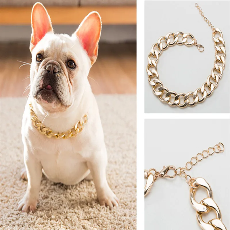 Ошейник для домашних питомцев модный ошейник из пластика с золотой цепочкой