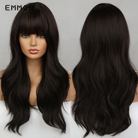 Emmor медный длинный коричневый парик, синтетические волнистые парики с челкой для женщин, для косплея на Хэллоуин, используется термостойкий волосяной парик