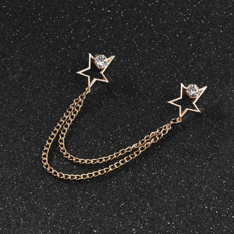 Золотая Звезда Стразы цепочка булавка для воротника брошь женщин и мужчин