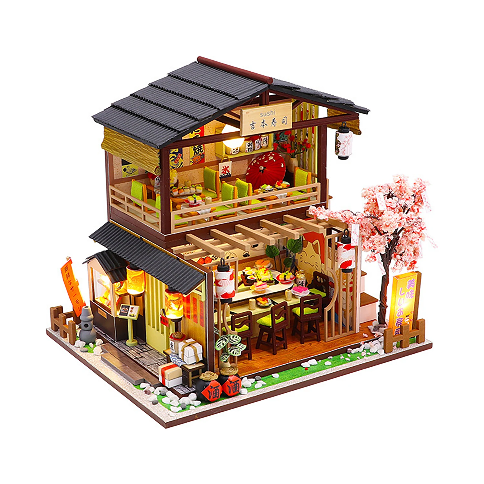 

Ornament Artificial Handmade Birthday Gift Parent Child Miniature Dollhouse Japanese Style Room Decor Sushi Restaurant DIY House