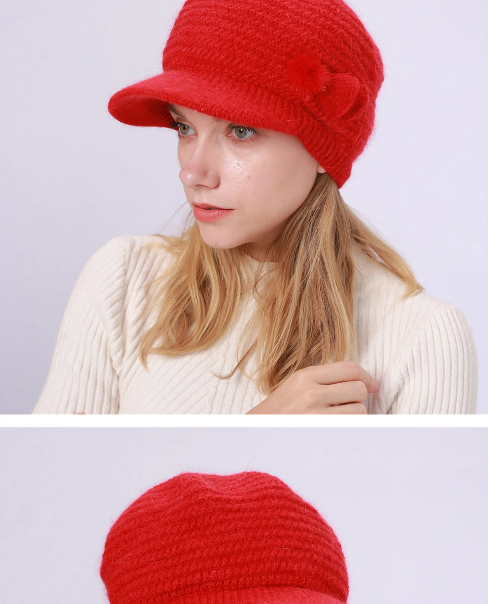 BEFORW Модный зимний теплый вязаный козырек шляпа для женщин Элегантный кроличья шерсть солнцезащитный козырек Повседневный берет