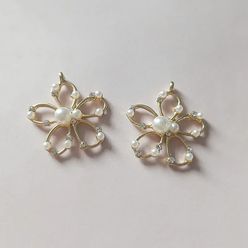 10 шт./лот рождественские круглые золотые жемчужные пуговицы со стразами из