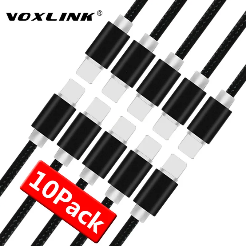 VOXLINK 8 Pin USB кабель упаковка из 10 шт. Алюминий сплава USB кабель с нейлоновой оплеткой провод для зарядки Кабели Зарядное устройство Шнур для iPhone 7,7 Plus, 6S Plus