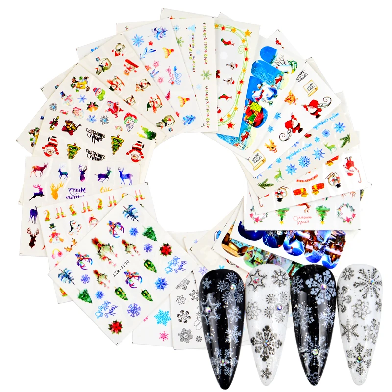 

2022 Christmas Nail Sticker Santa Claus Elk Snowman Gift Water Transfer Slider Full Wrap Xmas Cartoon Winter Decal
