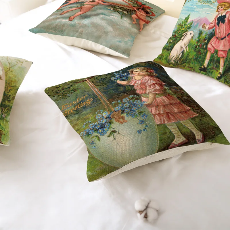 

European Oil Painting Style Linen Pillowcase Home Decor Throw Pillow Case Cushion Cover Living Room Sofa Decor Car Interiors