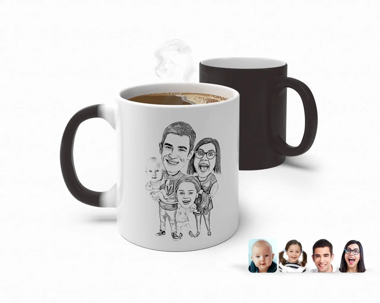 Personalized Special Charcoal 4'lü Family Caricature Of Magic Mug Bardak-1