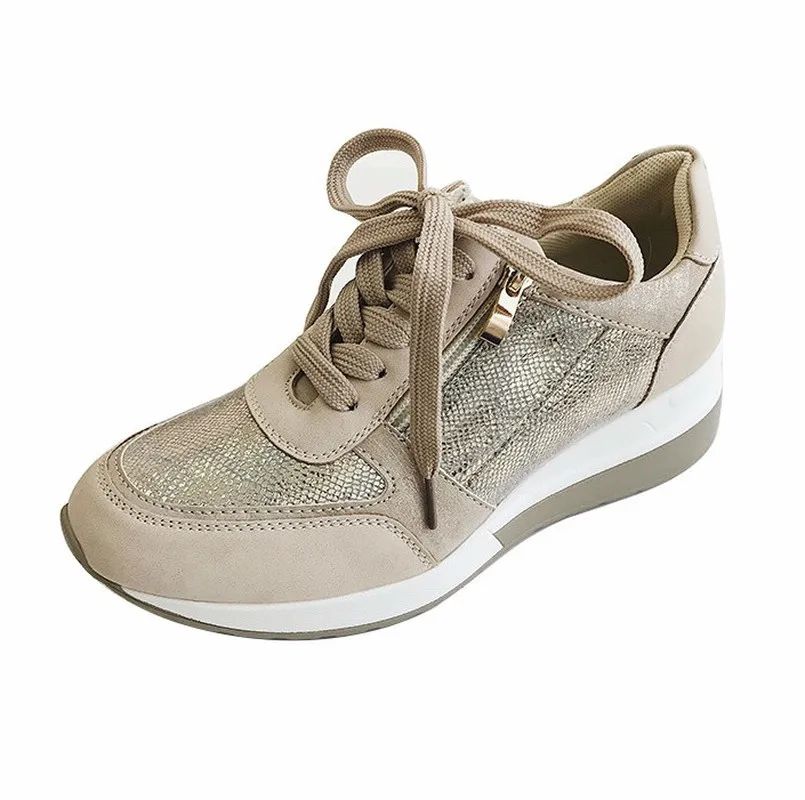 Женская обувь Сникеры С золотой молнией Женские кроссовки на платформе каждый