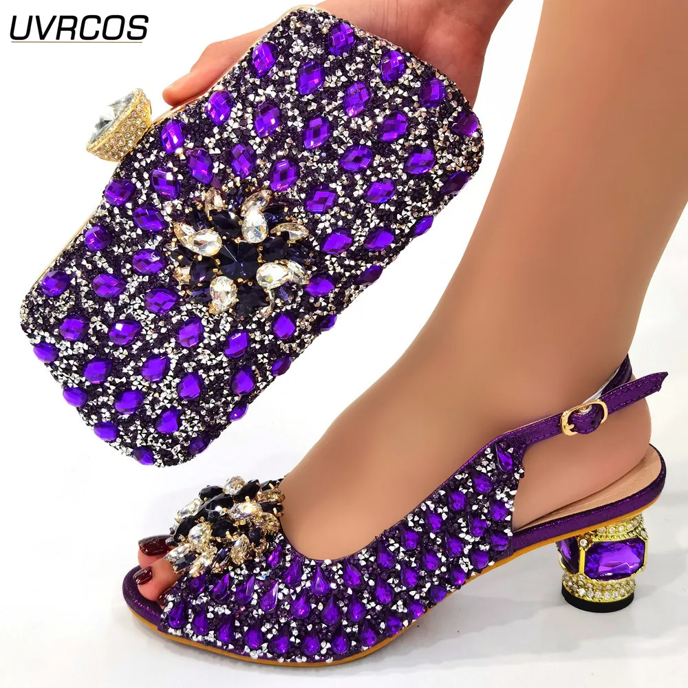 

African Women Party Shoes and Bag Set Decorated with Rhinestone Italian Shoes and Bags Set Envio Gratis Elegant Crystal Shoes