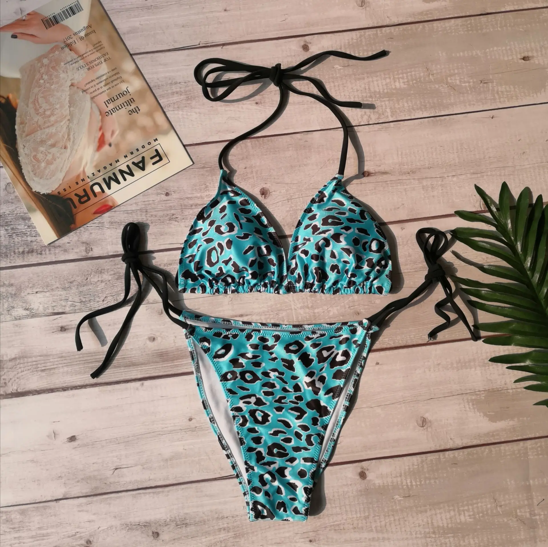 Leopard Print Brazilian Biquini Custom Italian Fabric Reversible Swimwear Beachwear Blue Dot Spendax Swimsuits Women |