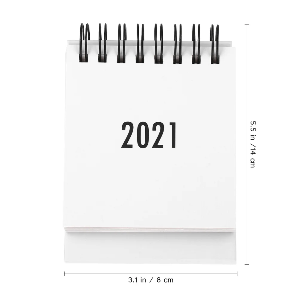 

STOBOK 2021 Mini Desk Calendar Metal Coil Table Desktop Self Standing Small Calendar Pad with Stickers (White)
