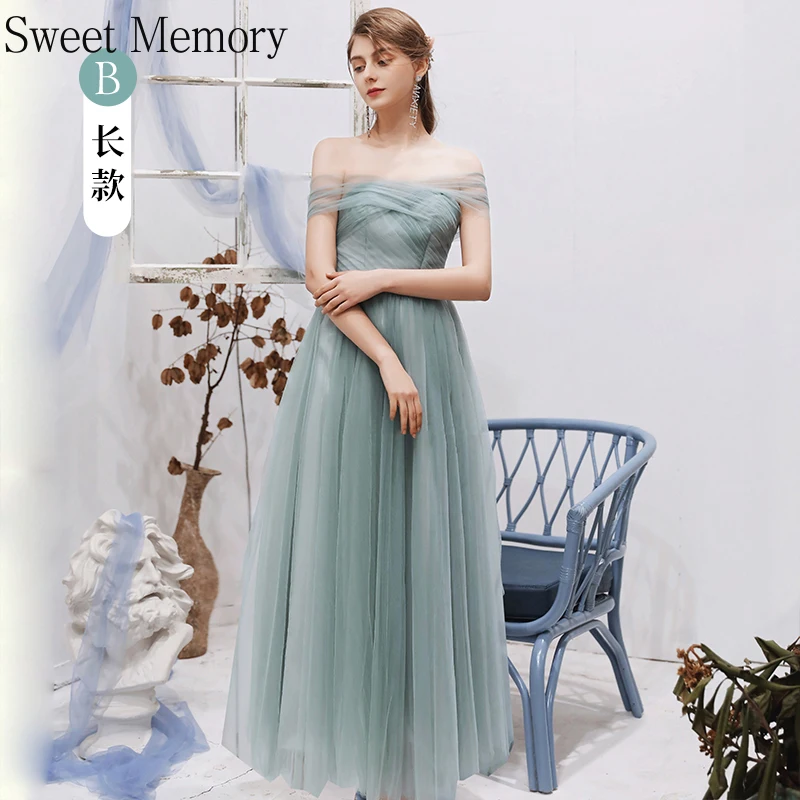 

A088 XXL XXXL S M L XL Tulle Dresses Aqua Green Light Gray Pink Long Bridesmaid Dress Woman Robe Prom Party Vestido 2021