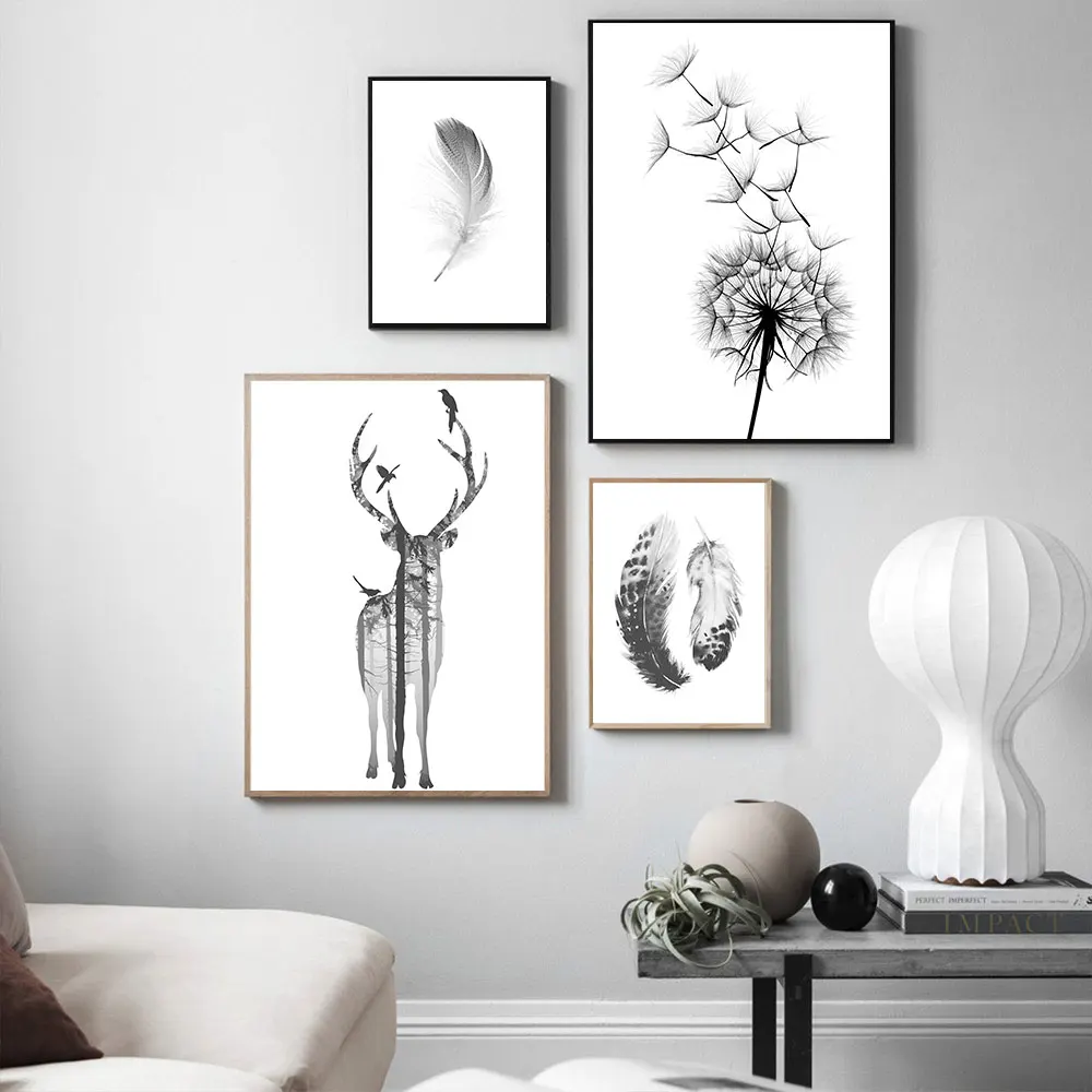 Abstact холст постер картина олень настенный художественный принт перо Одуванчик