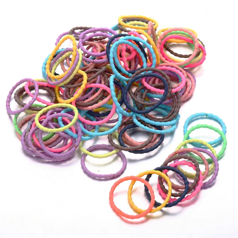 100 шт./компл. нейлоновая цветная Базовая эластичная веревка для волос девочек