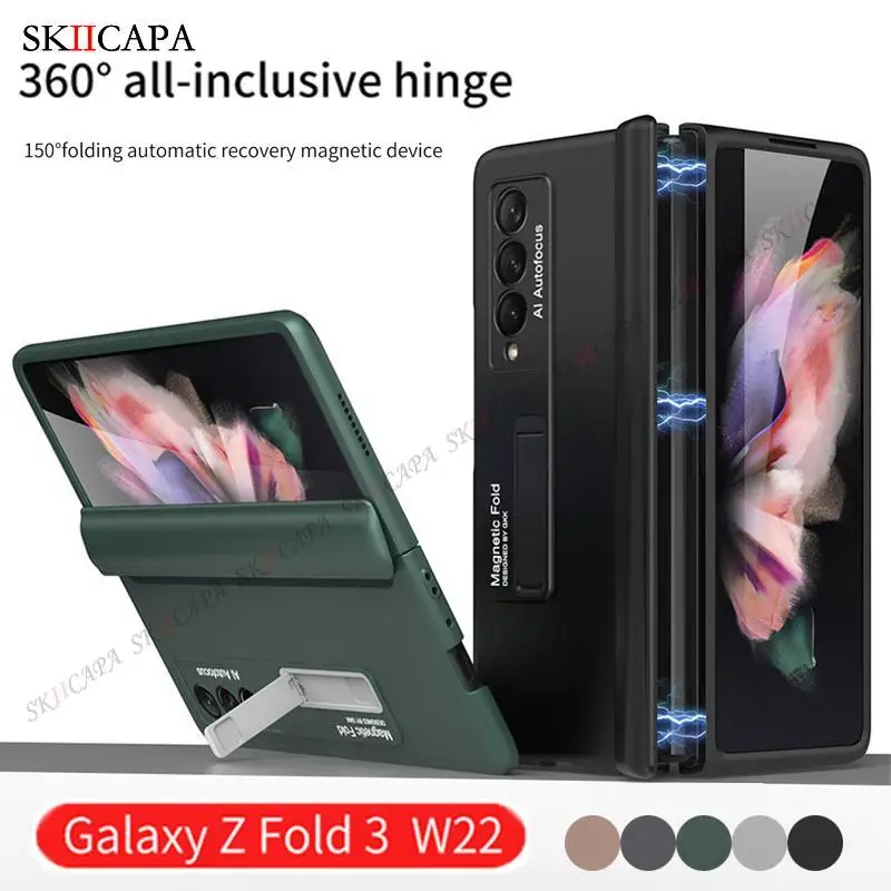 

360 All Inclusive Magnetic Attraction Kickstand Case For Samsung Galaxy Z Fold 3 5G W22 Hinge Protector Full Protection Cover