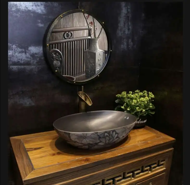 Резная антикварная художественная керамическая раковина для ванной комнаты