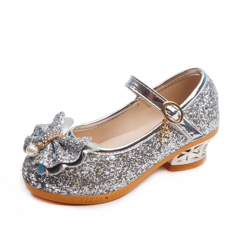 Детская обувь для девочек с бабочкой ярких цветов на высоком каблуке без