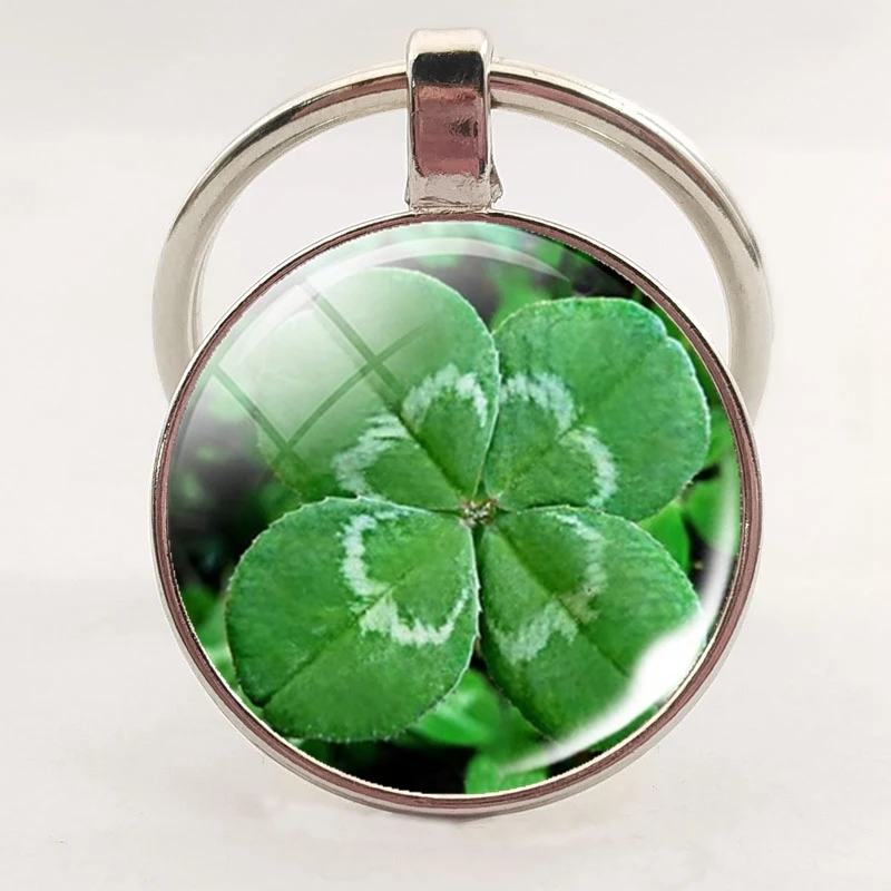 Четырехлистный клевер брелок для ключей стеклянный кабошон клевера удача