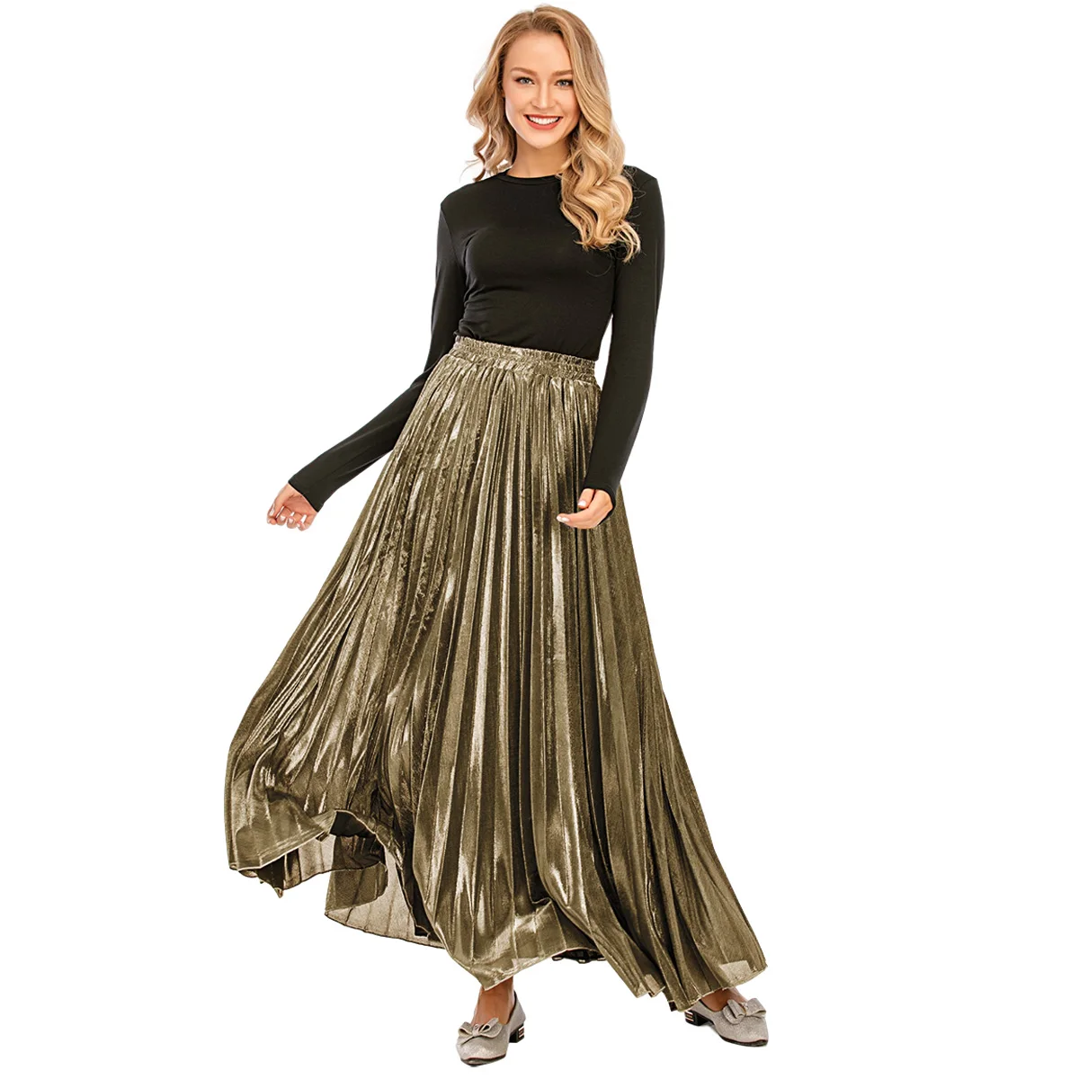 Мусульманская женская плиссированная длинная юбка эластичная макси с высокой