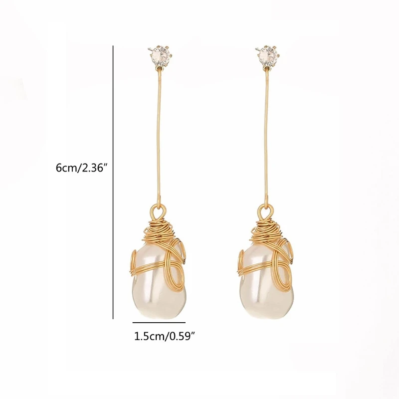 

Huge South Sea Natural White Baroque Pearl Gold Dangle Earrings Clips for Daily/party/working