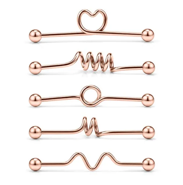 

Fashion 5PCS Cool Long Stainless Steel Industrial Piercing Ear Cartilage Plug Tunnel Earring Straight Ear Barbell Jewelry