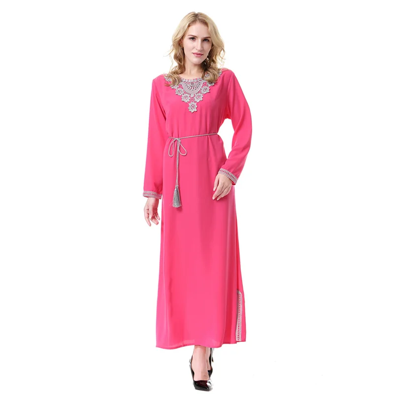 "Мусульманское платье с длинным рукавом для женщин и девушек, Дубай, модная абайя с вышивкой, халабия, исламский марокканский Халат"